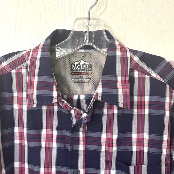 Pacific Outfitters Mens M Active Stretch LS Blue Plaid Button Up Shirt Casual - Picture 4 of 6